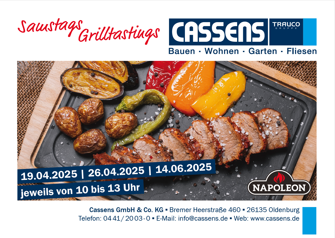Samstags Grilltastings bei Cassens: 19.04.2025| 26.04.2025 | 14.06.2025 jeweils von 10 bis 13 Uhr